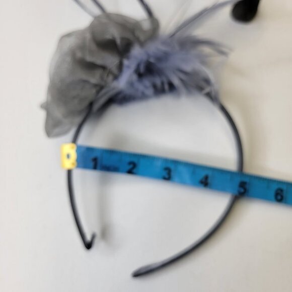 Silver Grey Rose Flower Headband Fascinator with Grey and Black Feathers - Picture 7 of 8